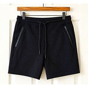 Pull&Bear Men’s Black Athletic Knit Shorts Drawstring Zipper Pockets